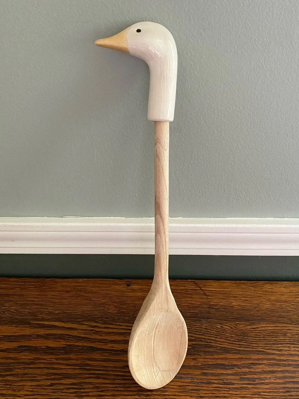 Vintage Wood Spoon w/ Ceramic Duck / Goose Head